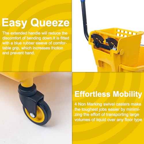 Kefanta 35 Qt Commercial Mop Bucket Set with Wringer on Wheels, Yellow