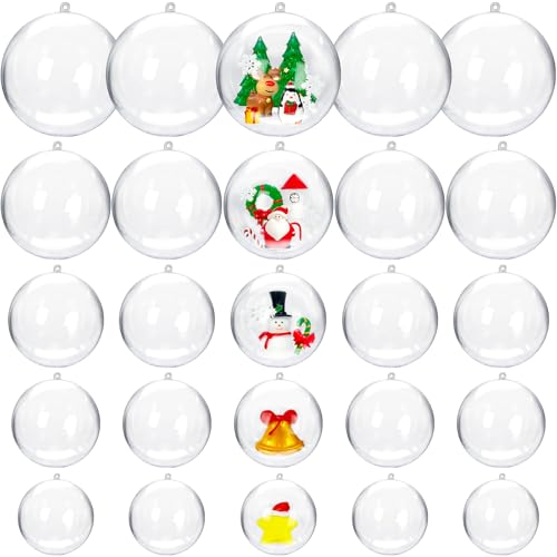 25 Set 50PCS Clear Plastic Fillable Ornaments,Transparent DIY Craft Ball,Clear DIY Christmas Ornament 5 Different Sizes for Wedding,Party,Home Decor