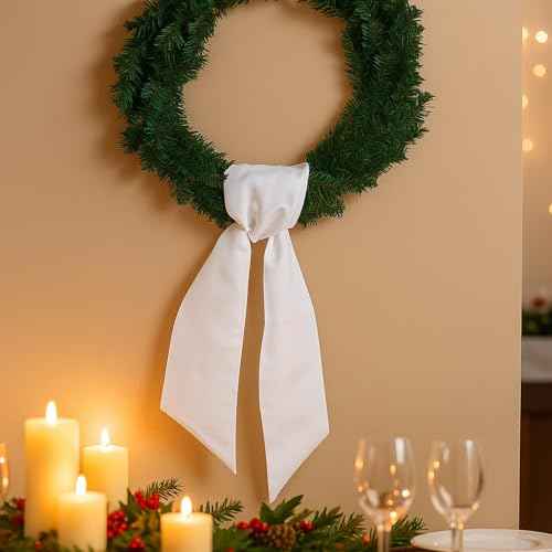 White Blank Sash Ribbon for Wreath Decoration, 55" Professional Grade Linen Bow Embroidery Monogram Wedding Party Door Farmhouse Christmas Craft