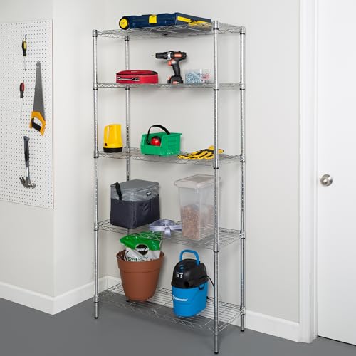Heavy Duty Adjustable Shelving Unit - Chrome Wire Rack, 200 lbs Per Shelf, 5 Tiers, 36x14x72 in — Variation of 200 lbs Per Shelf / Chrome / 5