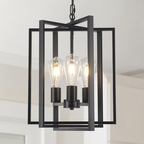 Black Farmhouse Modern Chandelier Light Fixture for Dining Room & Kitchen Island - Adjustable Geometric Pendant Hanging Light