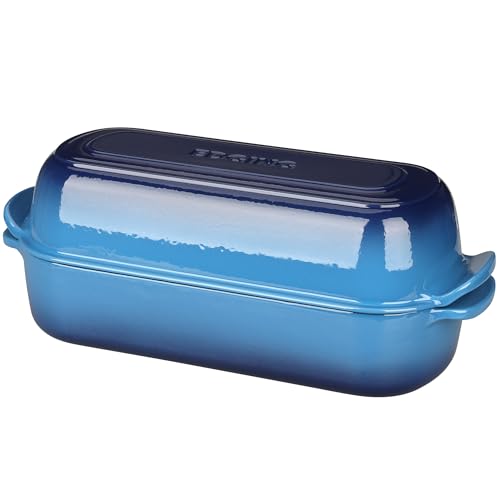 Enamel Cast Iron Loaf Pan with Lid - 12.5x5.5 inch, 5QT, Lake Blue
