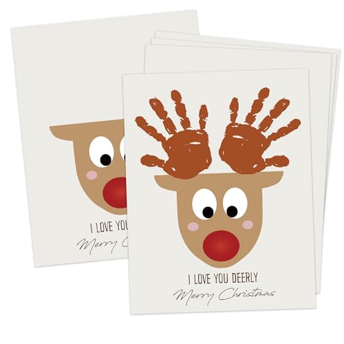 I Love You Deerly Christmas Handprint Art Craft Kits - 10 Pack, Greeting Cards for Kids & Classroom