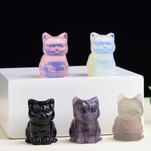 Pink Opal Cat Crystal Statues, Healing Crystal Kitty Figurine Decorations, Pink Cat Gift Lucky Cute Kitten Figurines, Handcrafted Crystal Figurine for Home D?cor and Spiritual Protection