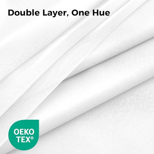 White Double Layer Blackout Curtains 52W x 108L Pack of 2 - Room Darkening & Privacy