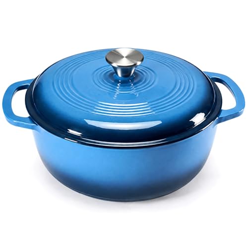 DUMOS 6 Quart Enamel Cast Iron Dutch Oven - Gradient Blue, Lid Included