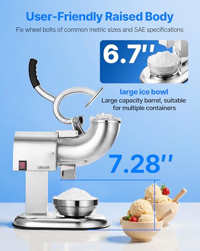 440LBS/HR Electric Ice Crusher Machine with 4 Blades, Stainless Steel Snow Cone Maker, 350W - Silver
