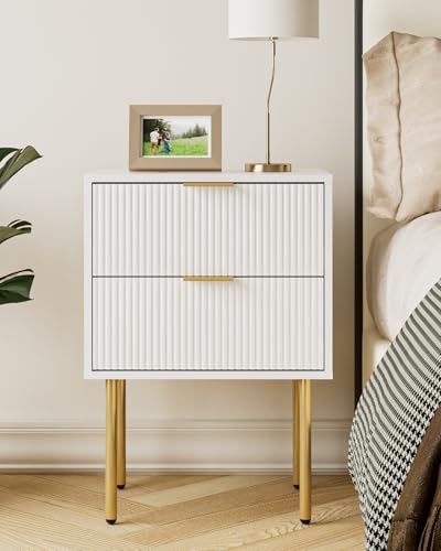 Aienvey Nightstand with 2 Drawers - White & Gold Frame, Modern Bedroom Side Table