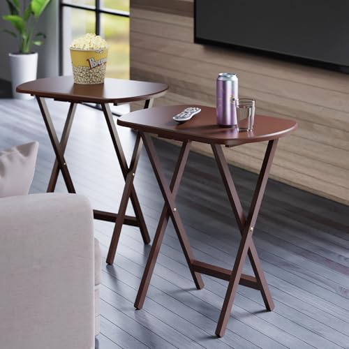 Winsome Walnut Corbett Set of 2 Oversized Foldable Snack Tables - Space-Saving & Portable