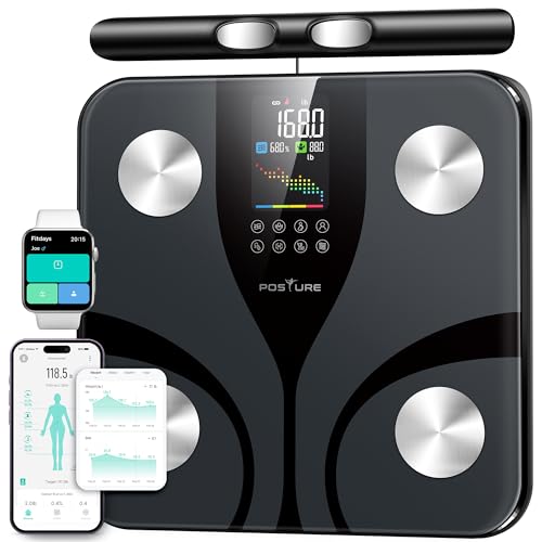 Posture Smart Digital Body Weight Scale Black 14.64 x 12 in with 8 Electrodes & Large LCD