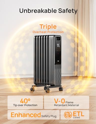 DREO Space Grey Large Oil Filled Radiator Heater 1500W Indoor Home Heating