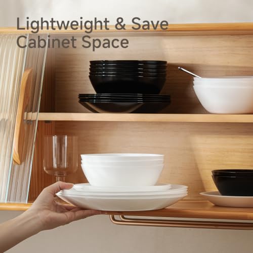Black 24-Piece Glass Dinnerware Set for 8 - Plates & Bowls, Service for 8