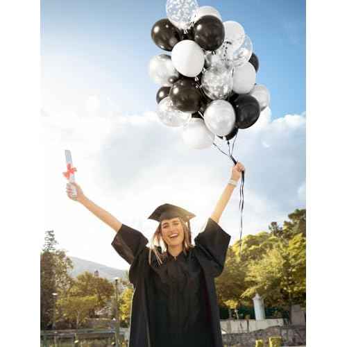 Black and Silver Balloons, 60 Pcs 12 In Metallic Silver, Black, White & Confetti Balloons for New Year¡¯s Eve, Countdown Party, Christmas, Wedding, Birthday, Graduation, Anniversary Decorations