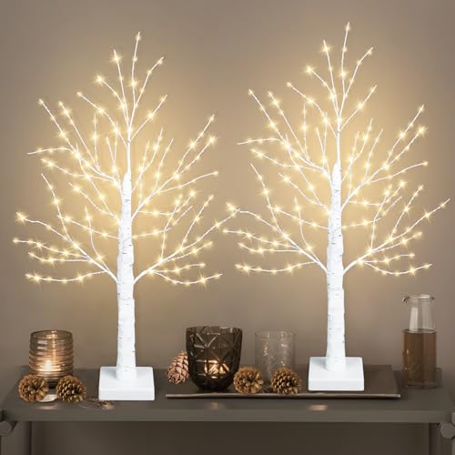 2Pack Lighted Birch Twig Tree with 288LED Lights, White Christmas