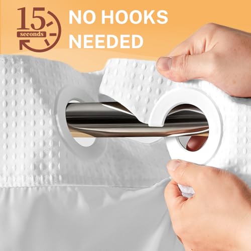 River Dream Waffle No Hook Shower Curtain with 2 Snap-in Liners - White 71x74