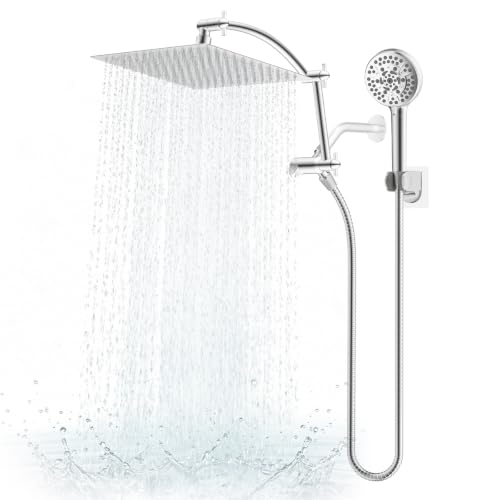 Square 12-Inch Metal Rain Shower Head Combo with Handheld & Extension Arm - Chrome