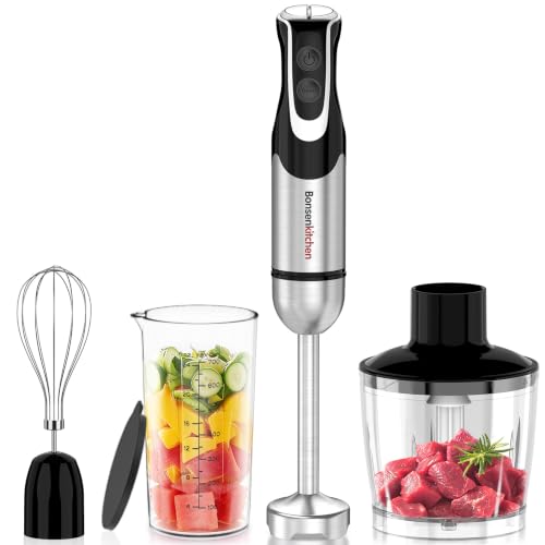 Bonsenkitchen Black 4-in-1 Immersion Blender with Food Processor, 12 Speeds