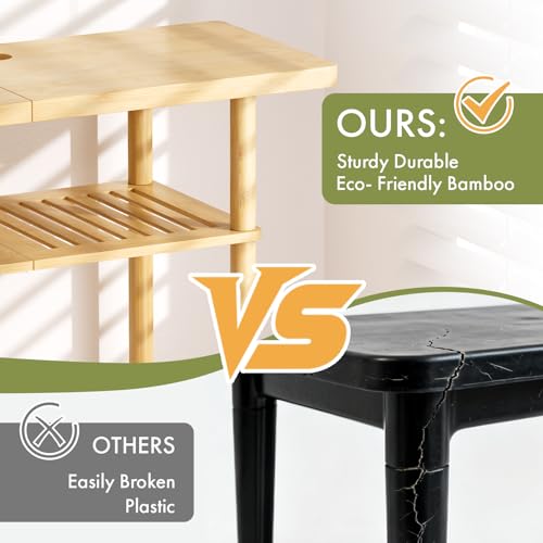 Natural Bamboo Small TV Stand for Up to 32 Inch - 3-Tier Entryway Console Shelf