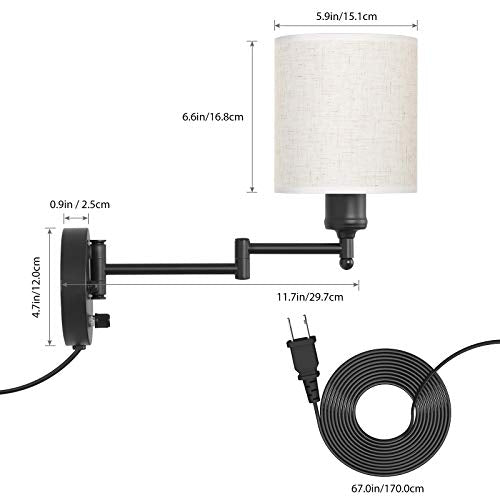 CADUKE Linen Plug-in Wall Sconce Set of 2 Swing Arm Wall Lamps - Modern Farmhouse Style