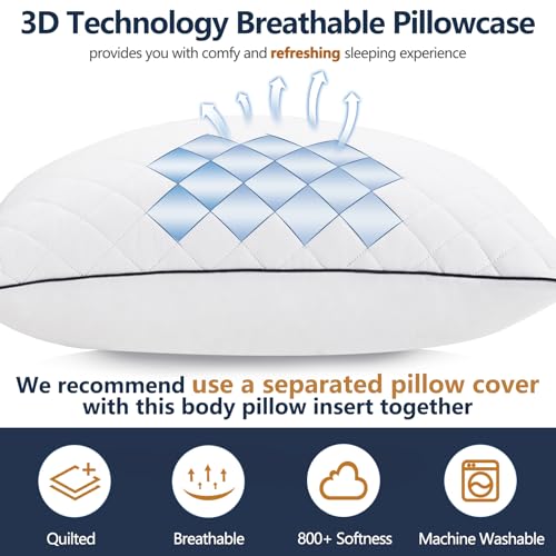 1 MIDDLE ONE White Body Pillow 20x60 Inch Memory Foam Full Support for Side Sleepers