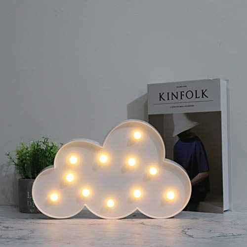 White LED Cloud Marquee Signs, Light Up Cloud Decorative Signs Hanging Hole Nursery Room Night Light for Baby Shower, Party Supply, Christmas Decor-White