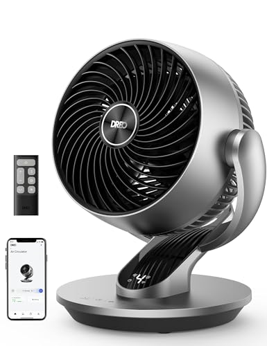 DREO Smart Fan for Bedroom Silver - 13 Inch Oscillating Air Circulator with Remote & Voice Control