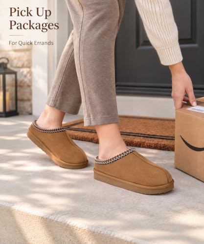 Litfun Women’s Memory Foam Slippers Chestnut 7.5-8 Faux Suede House Shoes