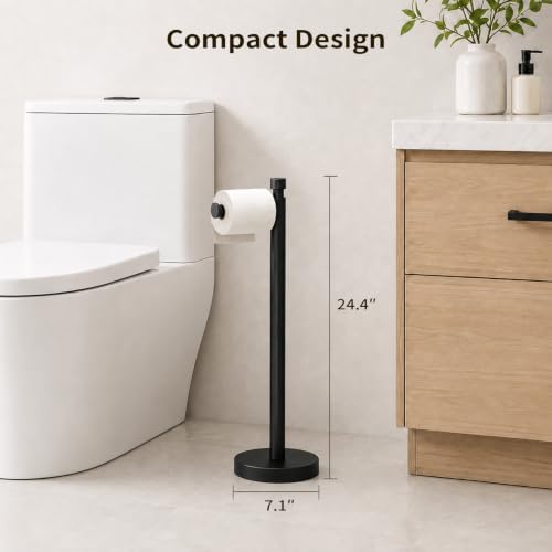 YUMORE Matte Black Toilet Paper Holder Stand with Weighted Base, Easy Assembly