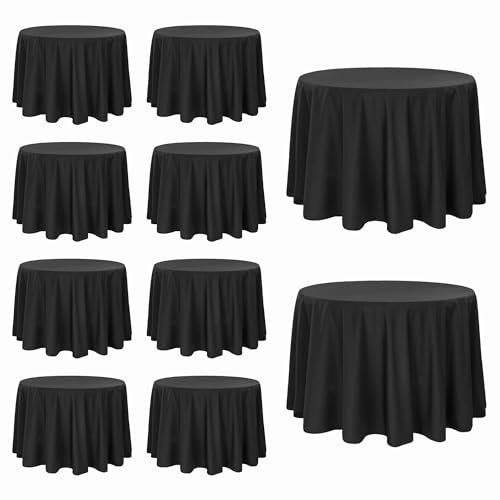 Black Round Tablecloth 120 Inch Pack of 10 - Stain & Wrinkle Resistant Polyester