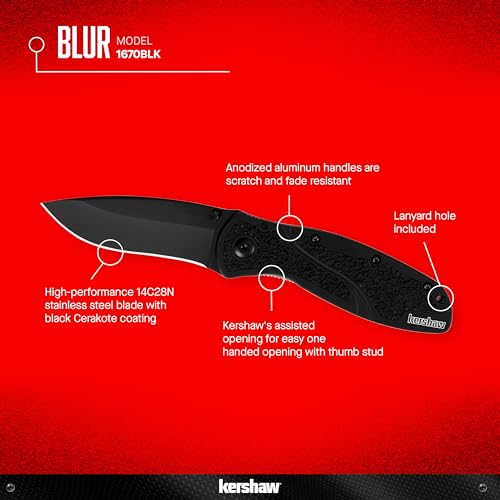 Kershaw Blur Pocket Knife, Black, 3.4 Inch Recurve Blade