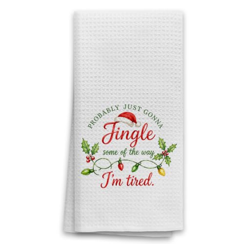 OHSUL Jingle Santa Hat Christmas Kitchen Dish Towels 16x24 Inch