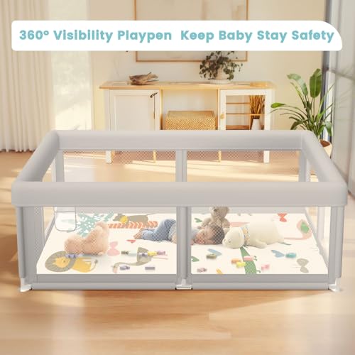 Baby Playpen with Mat and Ocean Balls - 50x50 Inch Safe Toddler Play Yard