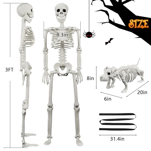 White Human Skeleton & Dog Halloween Decorations Outdoor Indoor - Posable & Weather-Resistant
