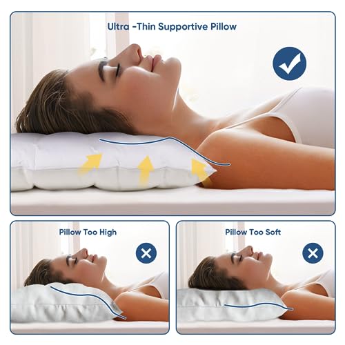MINUPWELL Cotton White 2 Pack Ultra Flat Support Pillows 18x26 Inches for Stomach Sleepers