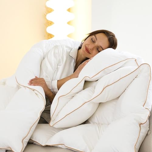White King Size Feather Down Fiber Comforter - All Seasons Cotton Duvet Insert