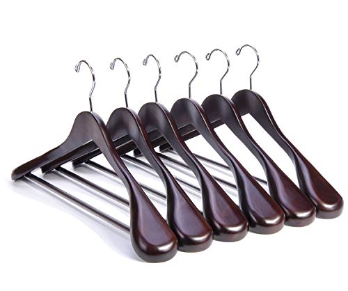 Nature Smile Mahogany Wooden Suit Hangers 6 Pack – Extra Wide Shoulder, Non-Slip Bar, 360° Swivel Hooks