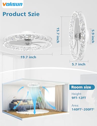 White 20-Inch Low Profile Ceiling Fan with Lights Remote Dimmable LED