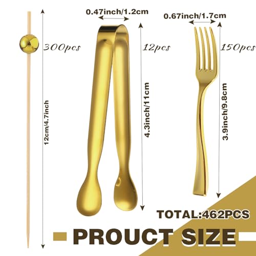 Therwen 462 Pcs Gold Serving Utensil Set – Gold Buffet Tongs, Toothpicks & Appetizer Forks