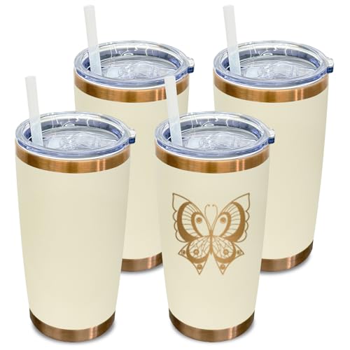 Cream 20 oz Stainless Steel Tumbler with Lid & Straw - Metalya