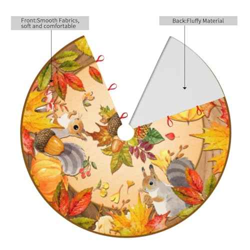 Fall Tree Skirt with Maple Leaf Pumpkin Design -Halloween Mat for Thanksgiving, Christmas Party Decor, Home Tabletop Trees Holiday Decorations 30"