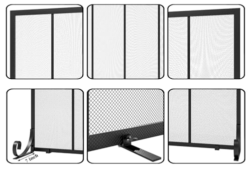 Fire Safety Fireplace Screen 37.8"L x 30.7"H Wrought Iron Mesh Guard for Indoor Hearth