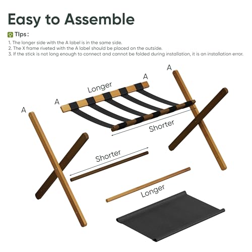 Smart FENDEE Walnut Bamboo Folding Luggage Rack 2 Pack, Suitcase Stand with Storage Shelf for Hotel & Guest Room