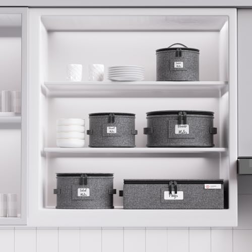 YearningHome 5 Pack Quilted China Storage Containers Hard Shell Dish Organizer Set