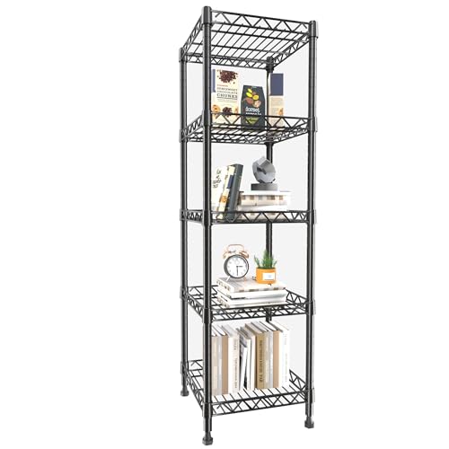 Adjustable 5-Tier Metal Wire Shelving Unit - Black, Narrow Storage Rack