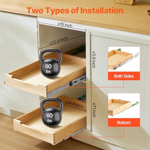 1 Tier Pull Out Cabinet Organizer - 14 x 21 Inches Wooden Shelf with Soft Close Slides