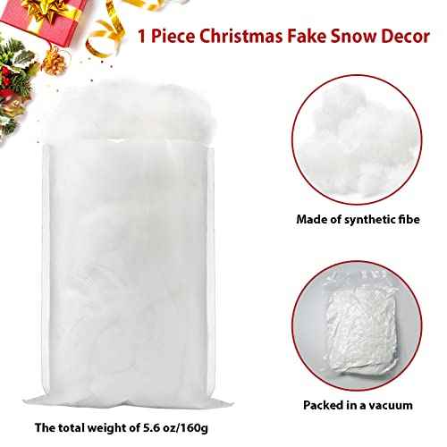 Christmas Fake Snow Decor, Cotton Snow Fluff Decor, Artificial Snow for Winter Village, Flame Resistant Indoor Snow Blanket for Xmas Display(5.6 OZ)