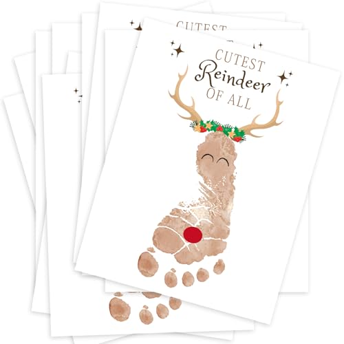 Xeqej Footprint Christmas Craft Kit 08 – Baby First Christmas Keepsake Cards (10 Cards, 8.5x11)