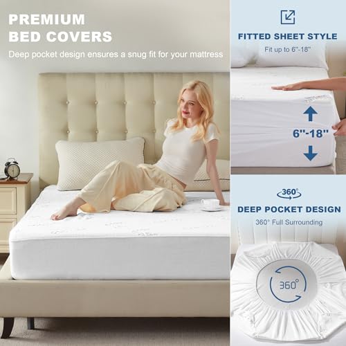 White Queen Waterproof Mattress Protector with Bamboo Viscose Cover