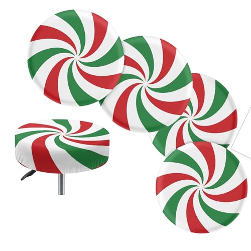 Christmas Round Stool Seat Covers Set of 4, Xmas Elastic Chair for