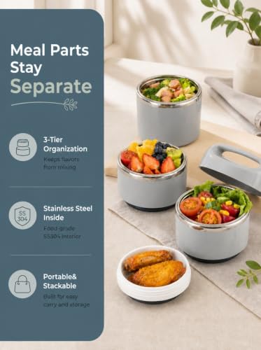 Stackable Stainless Steel Lunch Box 43Oz with Cutlery - Gray